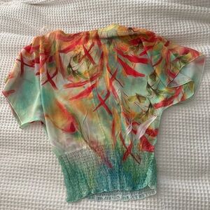 Body Central Multicolor Sheer Leaf Top